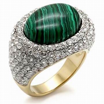 GENUINE MALACHITE CZ CLUSTER COCKTAIL RING-sz9